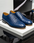 Antonio - Blue Ostrich Oxford Shoe. Upper: Exquisite blue ostrich leather. Lining: Natural calf leather. Sole: Smooth hand-finished leather sole by Presot. Matching belt also available.- Sartoria Dei Duchi - Atri