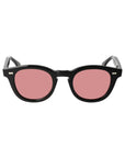 Black sunglasses with pink lenses on a white background. - DEI DUCHI
