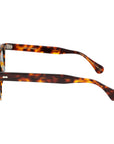 Sunglasses with tortoiseshell frame and green lenses on a white background. - DEI DUCHI