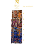 Patterned fabric swatch with measurement scale and Sartoria Dei Duchi - Atri logo on a white background
