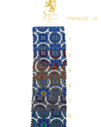 Patterned fabric swatch with measurement scale and Sartoria Dei Duchi - Atri logo on a white background