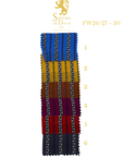 Color swatch card with striped fabric samples and Sartoria Dei Duchi - Atri
logo.