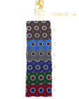 Patterned fabric swatch with measurement scale and Sartoria Dei Duchi - Atri branding on a white background