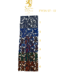 Paisley patterned fabric with measurement scale andSartoria Dei Duchi - Atri logo on a white background