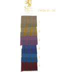 Color swatch of a patterned fabric with measurements and Sartoria Dei Duchi - Atri logo on a white background