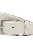 Handcrafted Tumbled Belt - Natural White. Tumbled and dyed calf leather. A 120cm waist measurement corresponds to a size 60 pant. Total belt length (including buckle) is 135cm. 3.5cm metal buckle with a brushed finish. The belt is adjustable with a screw on the back and is very easy to cut.- Sartoria Dei Duchi - Atri