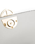 Section view of White leather handbag with gold clasp/buckle on a white background.- DEI DUCHI (AMALTEA)