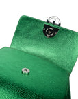 Metallic Green leather handbag with a silver buckle on a white background. - DEI DUCHI ( AMALTEA)