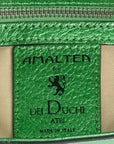 Metallic Green leather handbag with a leather AMALTEA for Dei Duchi stitched label tag, on a white background. - DEI DUCHI ( AMALTEA)