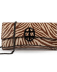 Zebra embossed pinkish leather clutch bag/wallet with a burnished metallic emblem buckle on a white background. - DEI DUCHI (AMALTEA)
