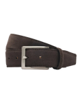 Handcrafted Suede Belt - Coffee. Suede Calf. Water-repellent suede calfskin. A 120cm waist measurement corresponds to a size 60 pant. Total belt length (including buckle) is 135cm. 3.5cm metal buckle with a brushed finish. The belt is adjustable with a screw on the back and is very easy to cut.- Sartoria Dei Duchi - Atri