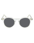 Round sunglasses with clear frame and dark lenses on a white background. - DEI DUCHI