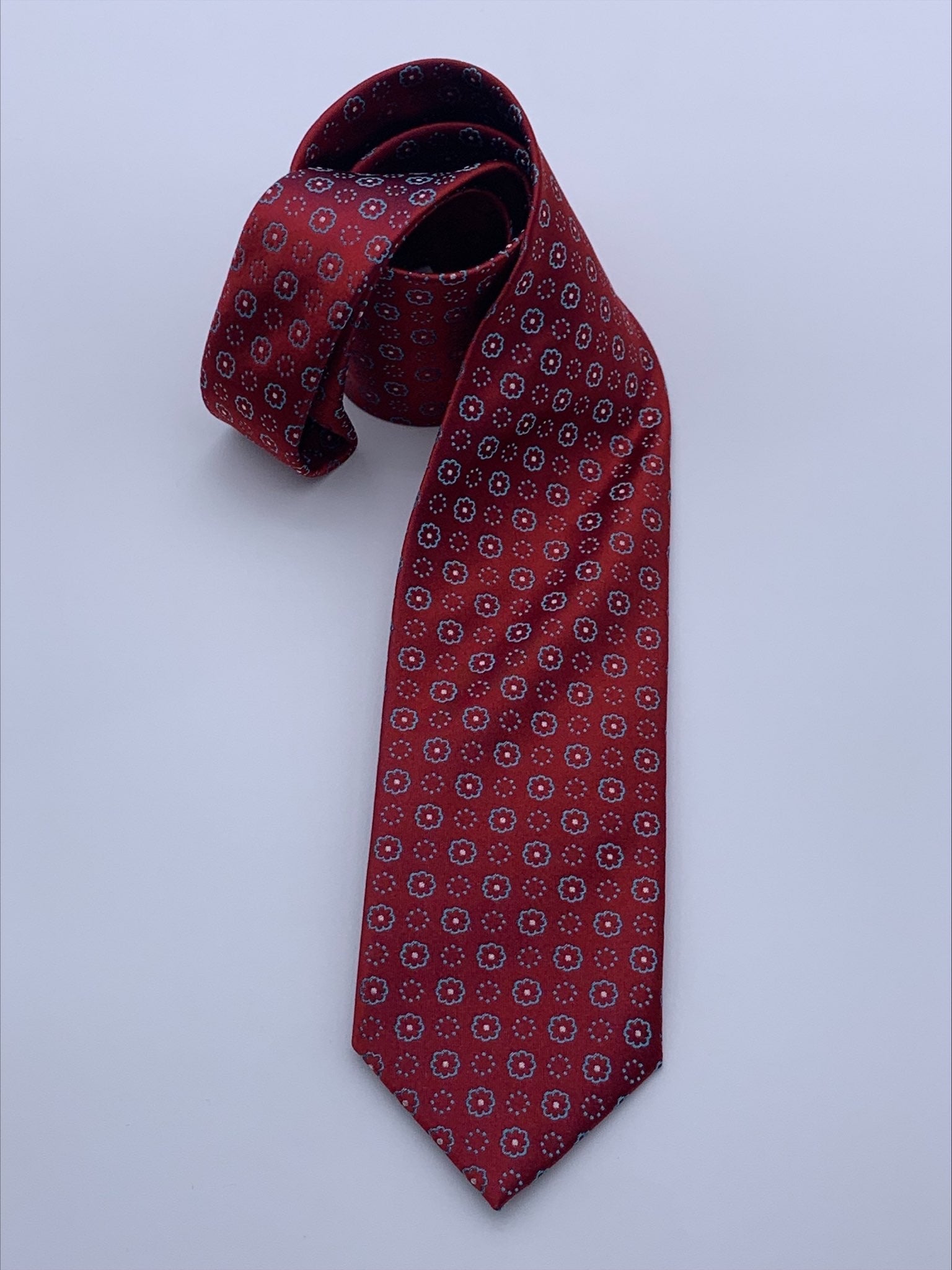 Dark Red Flowered Silk Tie