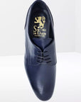 Classic Derby Shoe - Midnight Blue. Derby with smooth upper, in full-grain calfskin. Blake workmanship / Leather: calfskin / Color: NIGHT BLUE / Lining: black calfskin / Shape: 508 Rounded / Bottom: light leather with non-slip insert sewn to BLAKE / Insole: leather. High collar, flexible structure, suitable for wider feet. Smart/casual occasions. | Sartoria Dei Duchi - Atri