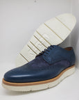 Blue English style Derby shoes with dovetail hole, 100% MADE IN ITALY, in buffered calf leather, handcrafted with wax and brush to obtain a shoe with an aged effect with characteristic shades. With leather sole and BLAKE stitching to ensure the tightness of the bottom. Shape with regular plant suitable for a wide audience. | Sartoria Dei Duchi - Atri