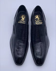 Moccasin with smooth upper, 100% MADE IN ITALY , in glossy patent leather with print and black color, lightweight leather sole sewn to BLAKE and non-slip insert from the shape parade., unique shoe, refined and elegant, ideal for a ceremony.| Sartoria Dei Duchi - Atri