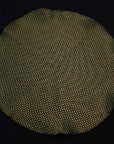 Rounded Pocket Square-100% Pure Silk-Dark base with yellow circles-Fazzoletto da Taschino "Pineto"|Sartoria Dei Duchi-Atri