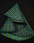 Rounded Pocket Square-100% Pure Silk-Pattern with circles of various green shades-Fazzoletto da Taschino"Vomano"|Sartoria Dei Duchi-Atri