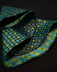 Rounded Pocket Square-100% Pure Silk-Pattern with circles of various green shades-Fazzoletto da Taschino"Vomano"|Sartoria Dei Duchi-Atri