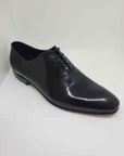 Oxford Wholecut Shoe | Elongated Black Seamless Polished Abrasive Calfskin Leather | Sartoria Dei Duchi-Atri