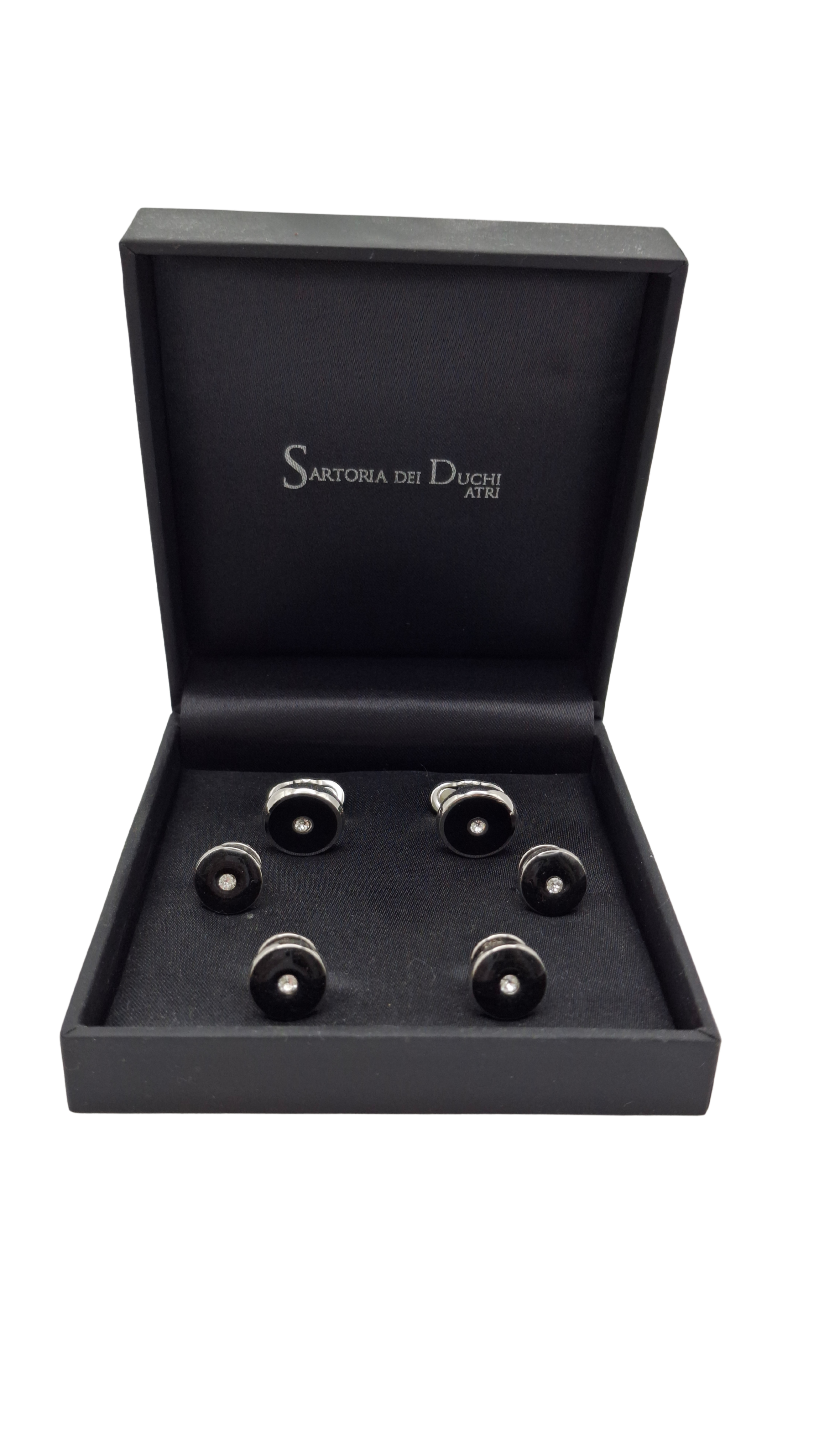 Adone Stud Set Cufflinks. Handmade from the highest quality materials, each pair combines elegance, precision and personality, reflecting the excellence of italian craftsmanship. Material: Brass palladium plated.- Sartoria Dei Duchi - Atri