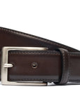 Handcrafted Antiqued belt - Chocolate. Tumbled and dyed calf leather. A 120cm waist measurement corresponds to a size 60 pant. Total belt length (including buckle) is 135cm. 3.5cm metal buckle with a brushed finish. The belt is adjustable with a screw on the back and is very easy to cut.- Sartoria Dei Duchi - Atri