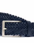 Handmade Braided Belt - Ocean. Hand-woven and antiqued artisanal belt. Hand-woven leather. Artisan dyeing. A 120cm waist size corresponds to a size 60 pant. Total belt length (including buckle) is 135cm. 3.5cm metal buckle with a brushed finish. The belt is adjustable with a screw on the back and is very easy to cut.- Sartoria Dei Duchi - Atri
