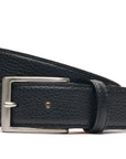 Handcrafted Tumbled Belt - Black. Tumbled and dyed calf leather. A 120cm waist measurement corresponds to a size 60 pant. Total belt length (including buckle) is 135cm. 3.5cm metal buckle with a brushed finish. The belt is adjustable with a screw on the back and is very easy to cut.- Sartoria Dei Duchi - Atri