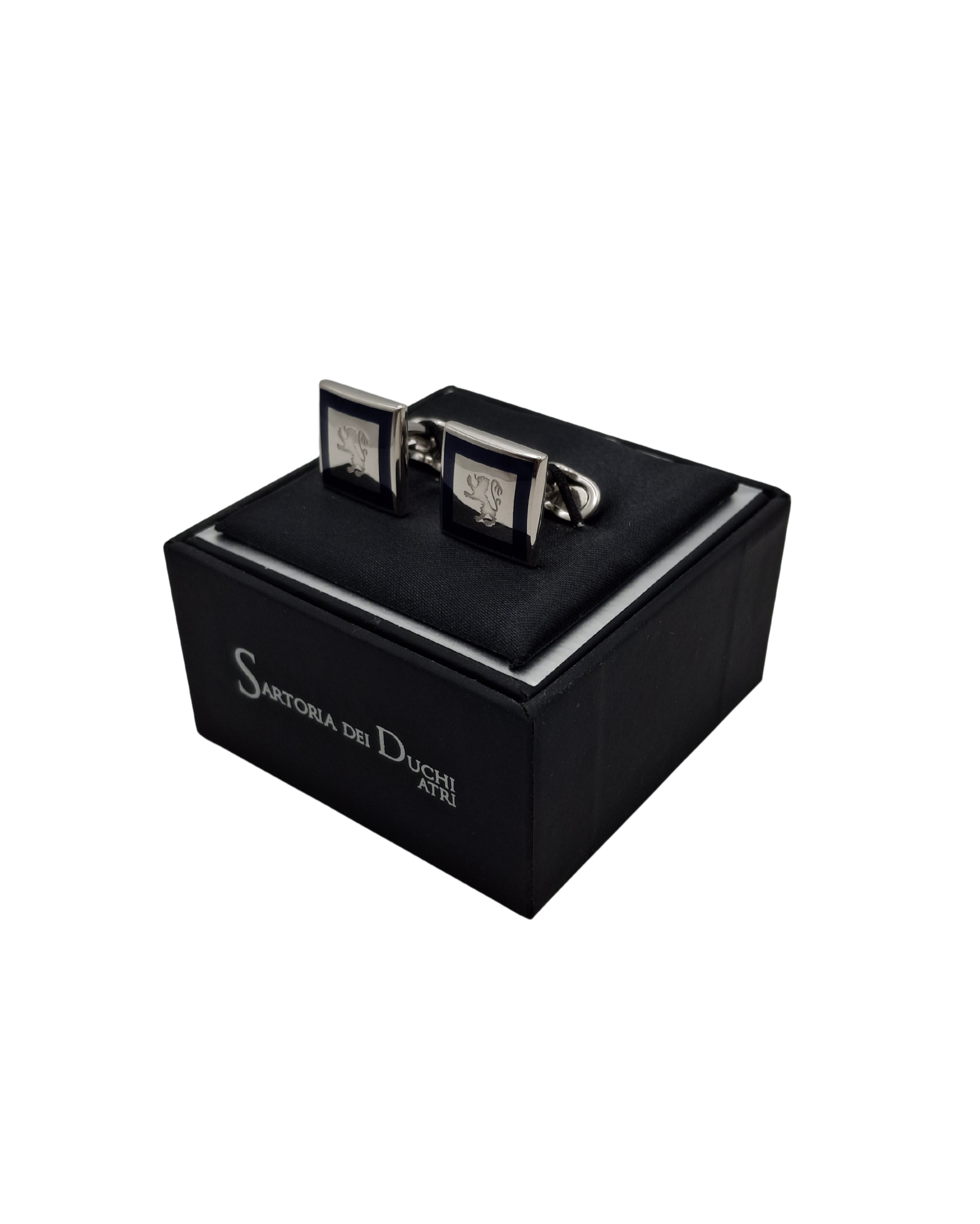 Blue Lion Sartoria Dei Duchi Cufflinks. Handmade from the highest quality materials, each pair combines elegance, precision and personality, reflecting the excellence of italian craftsmanship. Material: Brass palladium plated.- Sartoria Dei Duchi - Atri