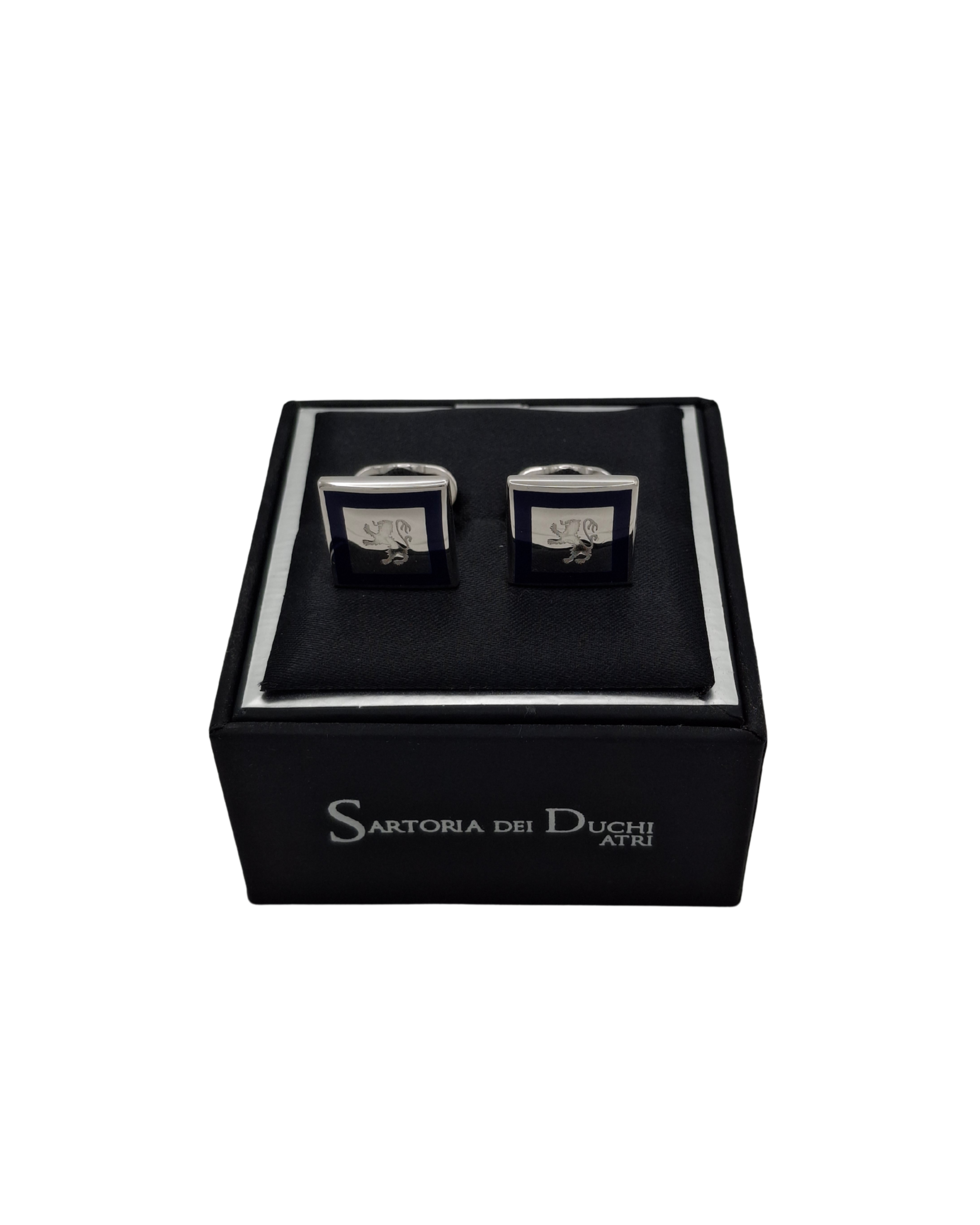 Blue Lion Sartoria Dei Duchi Cufflinks. Handmade from the highest quality materials, each pair combines elegance, precision and personality, reflecting the excellence of italian craftsmanship. Material: Brass palladium plated.- Sartoria Dei Duchi - Atri
