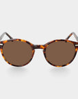 Sunglasses with tortoiseshell frame and brown lenses on a light gray background. - DEI DUCHI