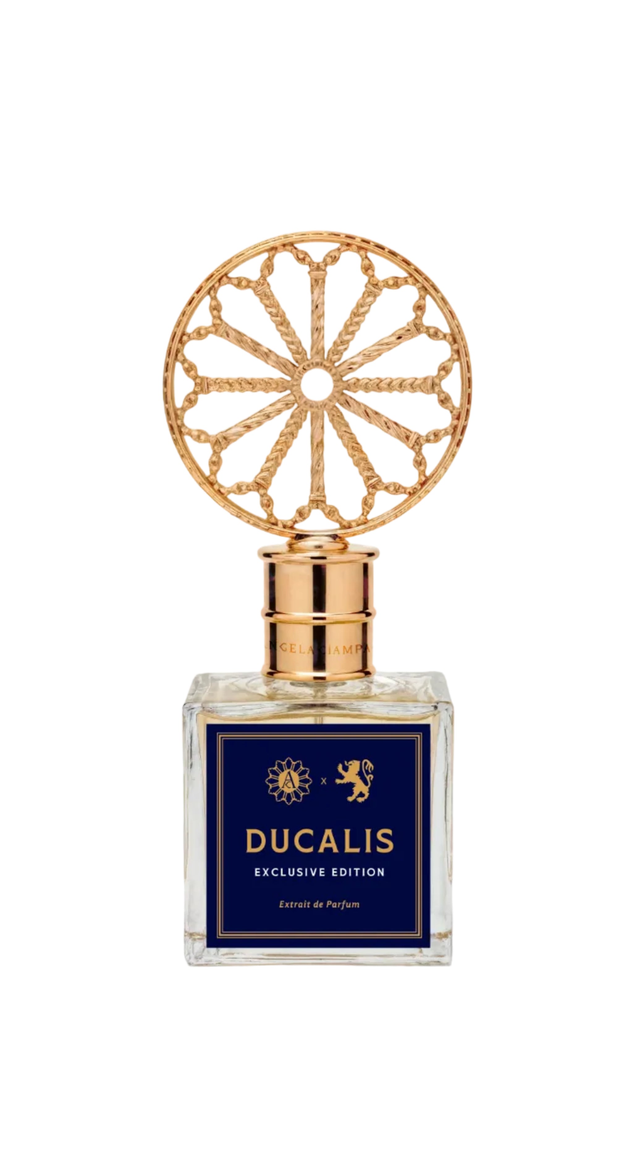 Ducalis exclusive edition perfume bottle with gold cap on a white background.- Dei Duchi 
