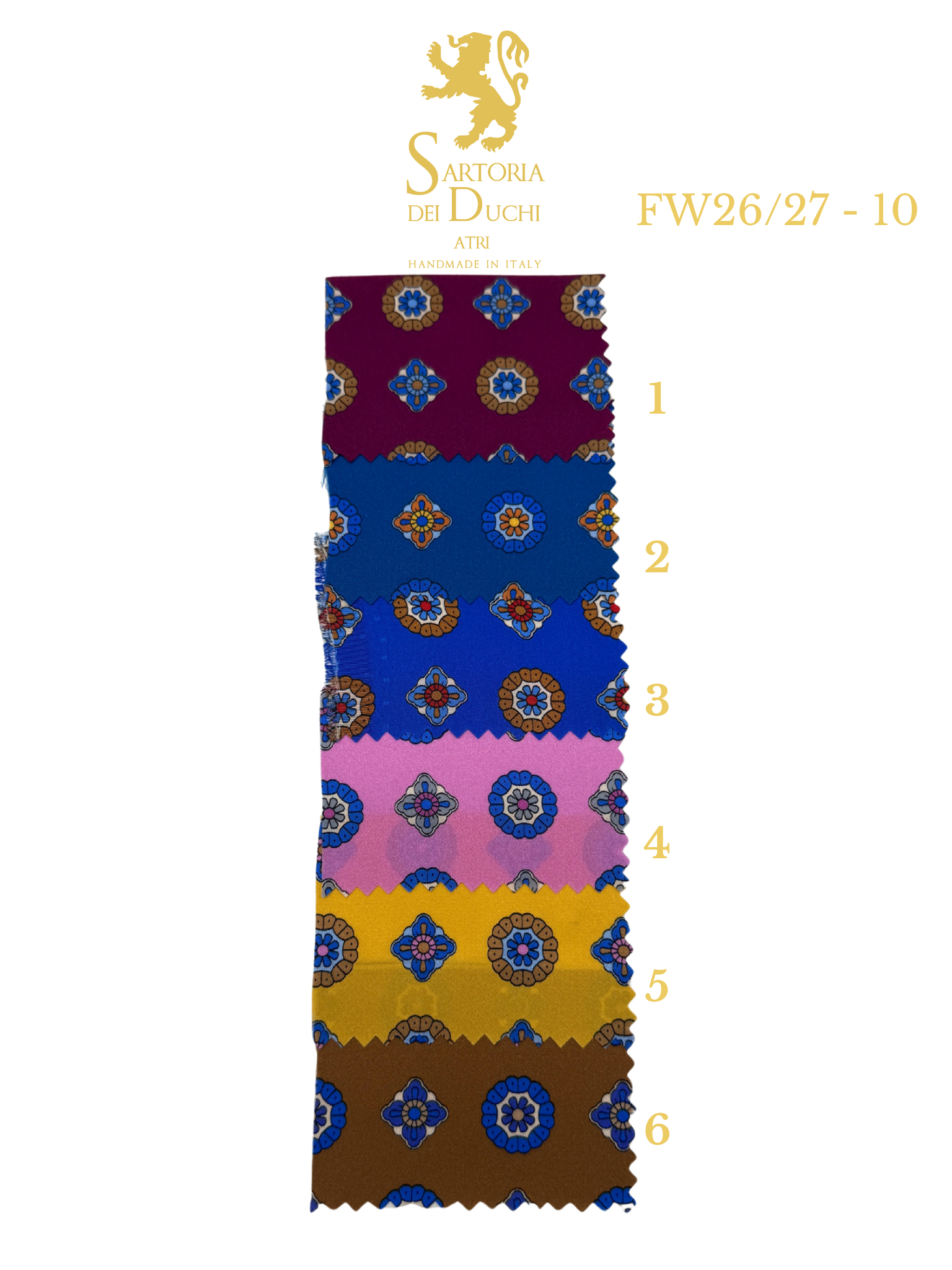Color swatch with geometric pattern on a white background, featuring the Sartoria dei Duchi brand.
