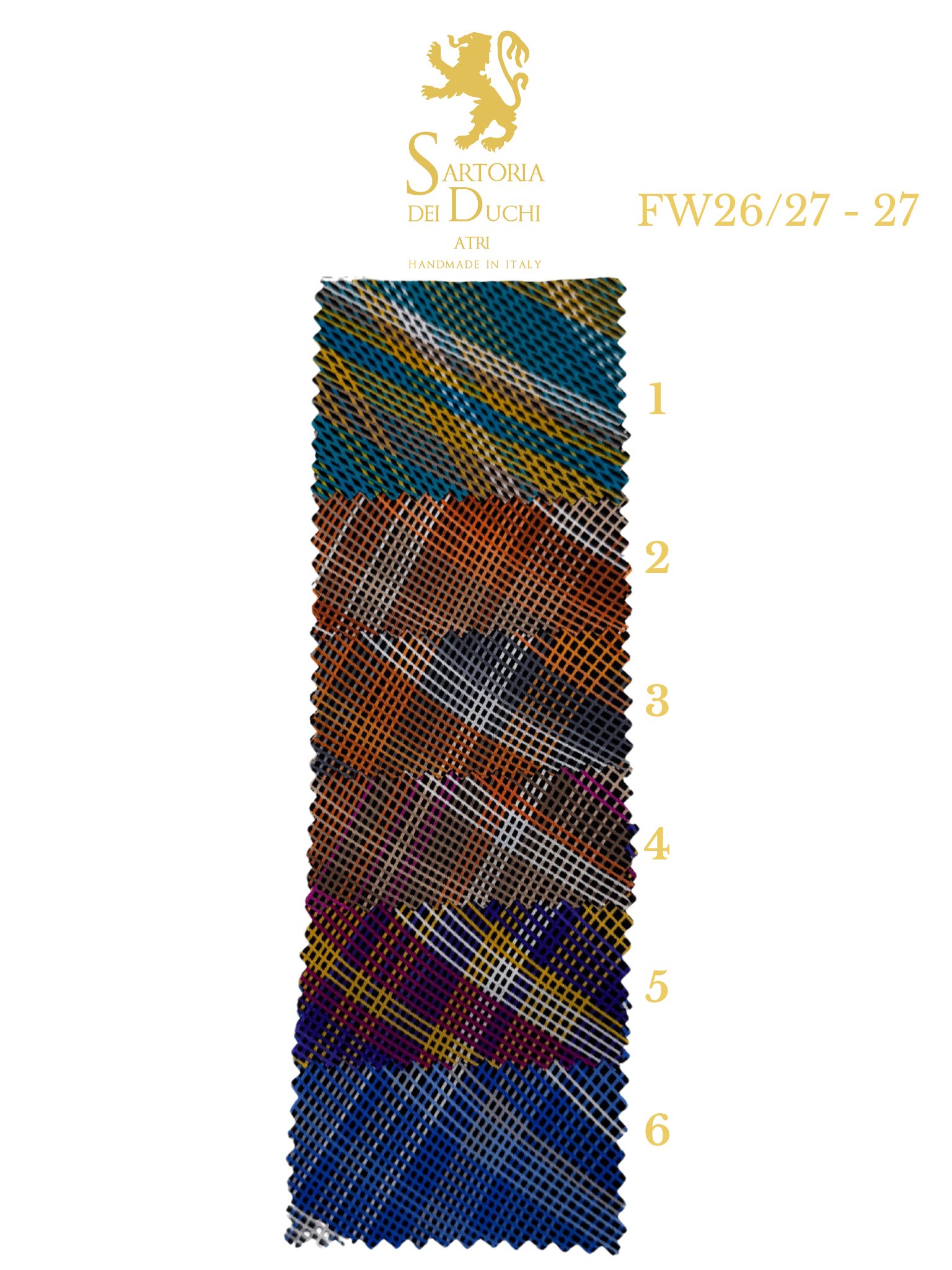 Textured fabric swatch with plaid pattern and measurement scale, featuring Sartoria Dei Duchi - Atri
 logo.