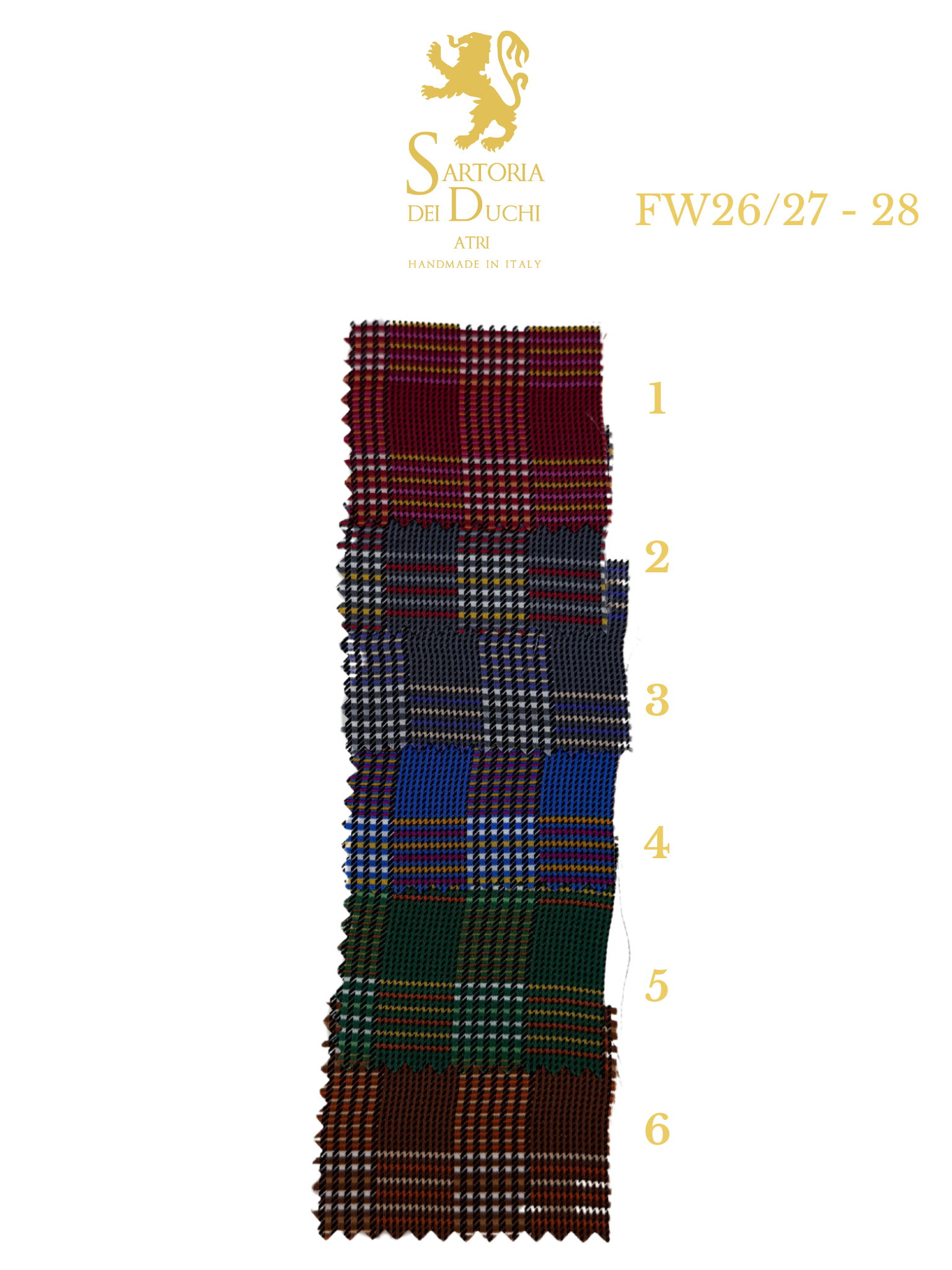 Plaid patterned fabric swatch with measurements on a white background, featuring the Sartoria Dei Duchi - Atri
 brand.