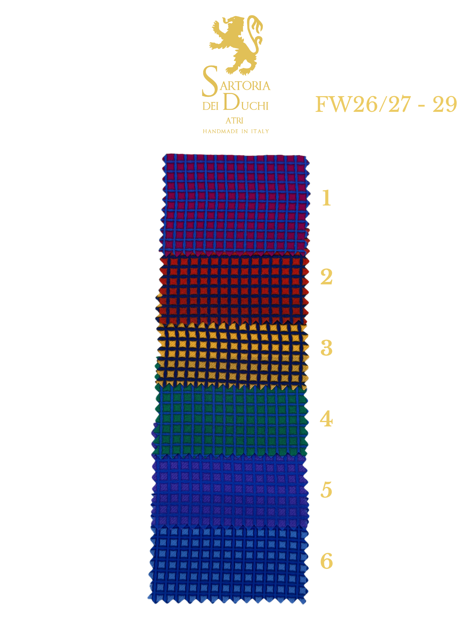Color swatch with a gradient of blue, red, and yellow, featuring Sartoria Dei Duchi - Atri logo and text.