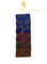 Fabric swatch with intricate paisley pattern in blue, red, and gold on a white background, featuring the Sartoria dei Duchi logo and text.