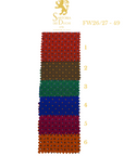 Color swatch with six different colored spiky ribbons and Sartoria del Duchi logo.