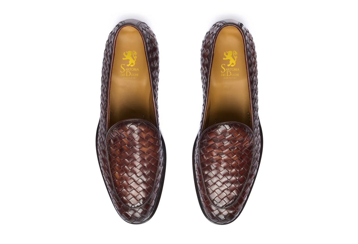 Giuseppe - Brown Intertwined. Pointed toe.Crust Calf. White full-grain calfskin. Tuscan tanned. Hand-dyed and antiqued leather (3 days per pair). 9mm sole. 27mm heel. Tuscan leather. Blake construction with stitched sole.- Sartoria Dei Duchi - Atri
