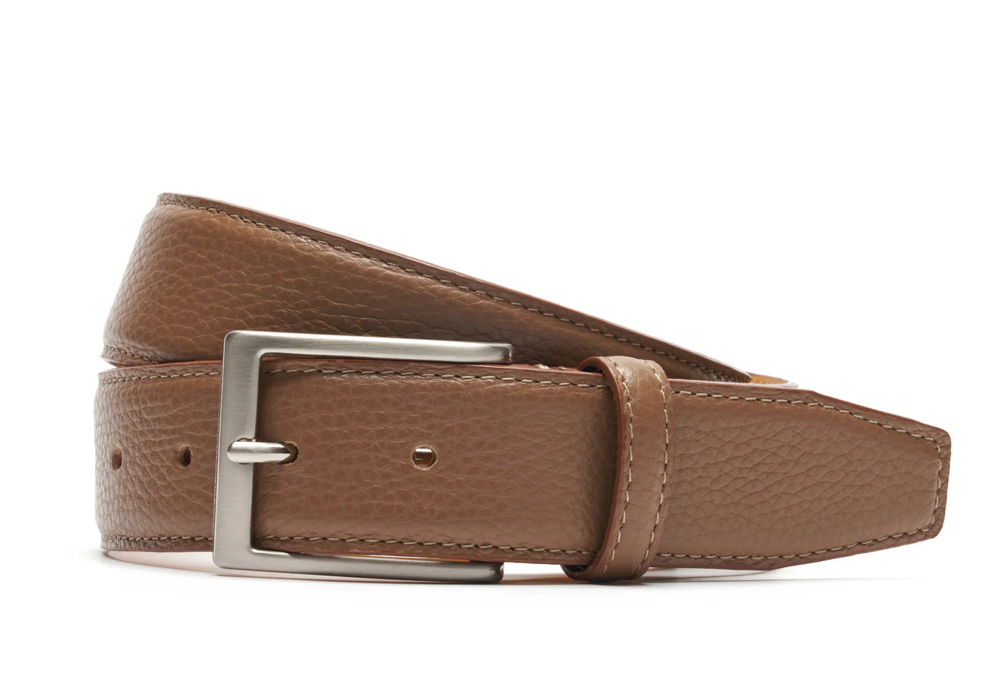 Handcrafted Tumbled Belt - Brown. Tumbled and dyed calf leather. A 120cm waist measurement corresponds to a size 60 pant. Total belt length (including buckle) is 135cm. 3.5cm metal buckle with a brushed finish. The belt is adjustable with a screw on the back and is very easy to cut.- Sartoria Dei Duchi - Atri