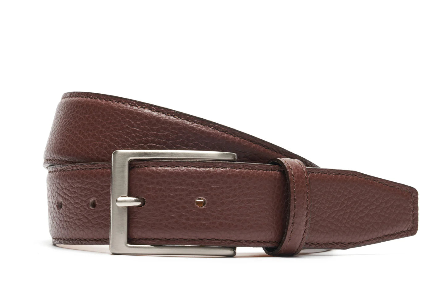 Handcrafted Tumbled Belt - Chocolate. Tumbled and dyed calf leather. A 120cm waist measurement corresponds to a size 60 pant. Total belt length (including buckle) is 135cm. 3.5cm metal buckle with a brushed finish. The belt is adjustable with a screw on the back and is very easy to cut.- Sartoria Dei Duchi - Atri