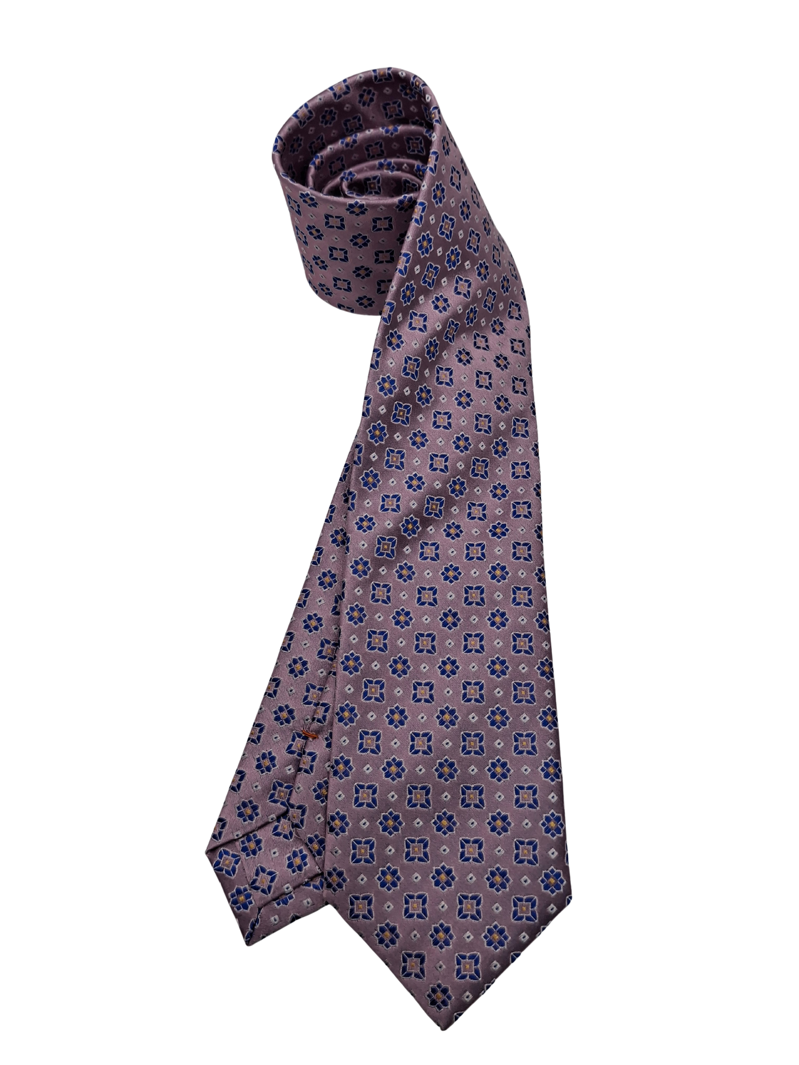 Lilac with Blue Flowers Silk Tie. Pure silk three fold tie. Handmade by our Italian tailors. 100% Pure silk. - Sartoria Dei Duchi - Atri