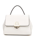 Front view of White leather handbag with gold clasp/buckle on a white background.- DEI DUCHI (AMALTEA)