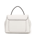 Rear back view of White leather handbag with gold clasp/buckle on a white background.- DEI DUCHI (AMALTEA)