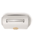 Top view of White leather handbag with gold clasp/buckle on a white background.- DEI DUCHI (AMALTEA)