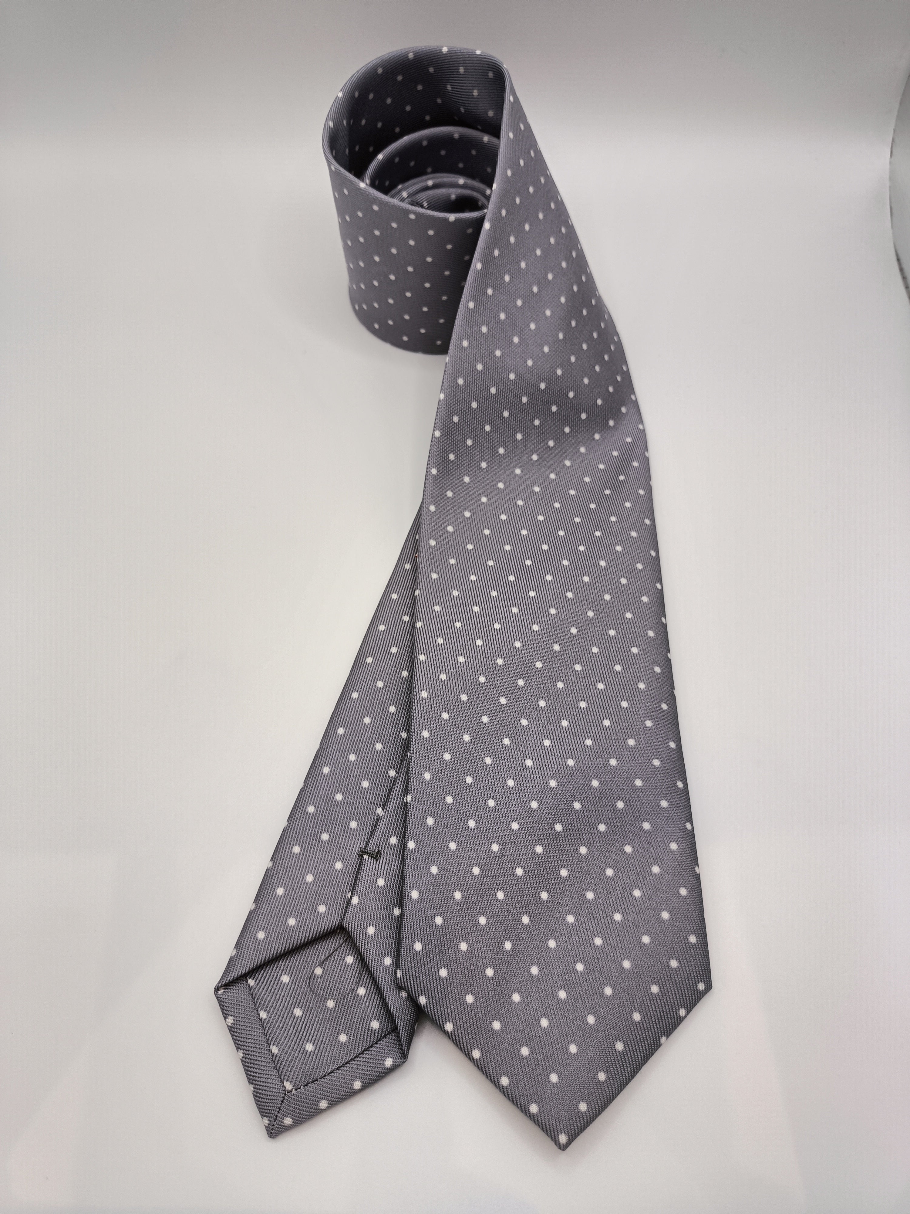 Metal Grey and White Polka Dots Tie