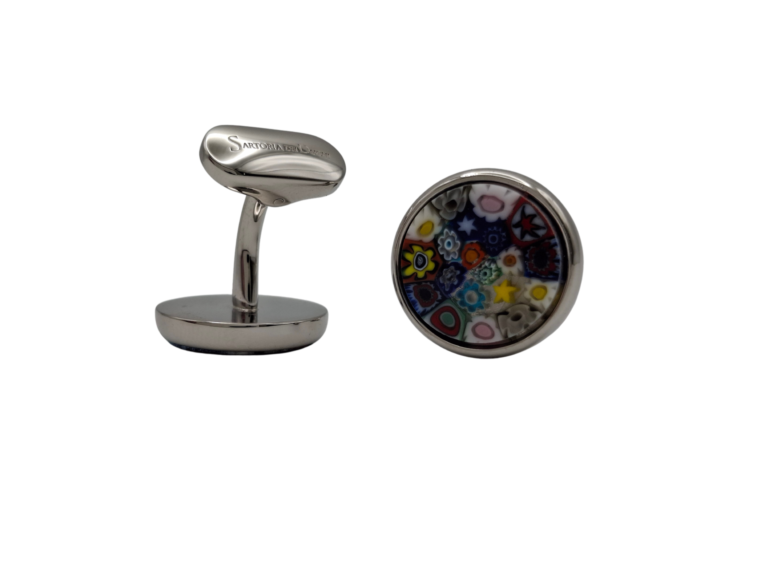 Murano Glass Cufflinks. Handmade from the highest quality materials, each pair combines elegance, precision and personality, reflecting the excellence of italian craftsmanship. Material: Brass palladium plated.- Sartoria Dei Duchi - Atri