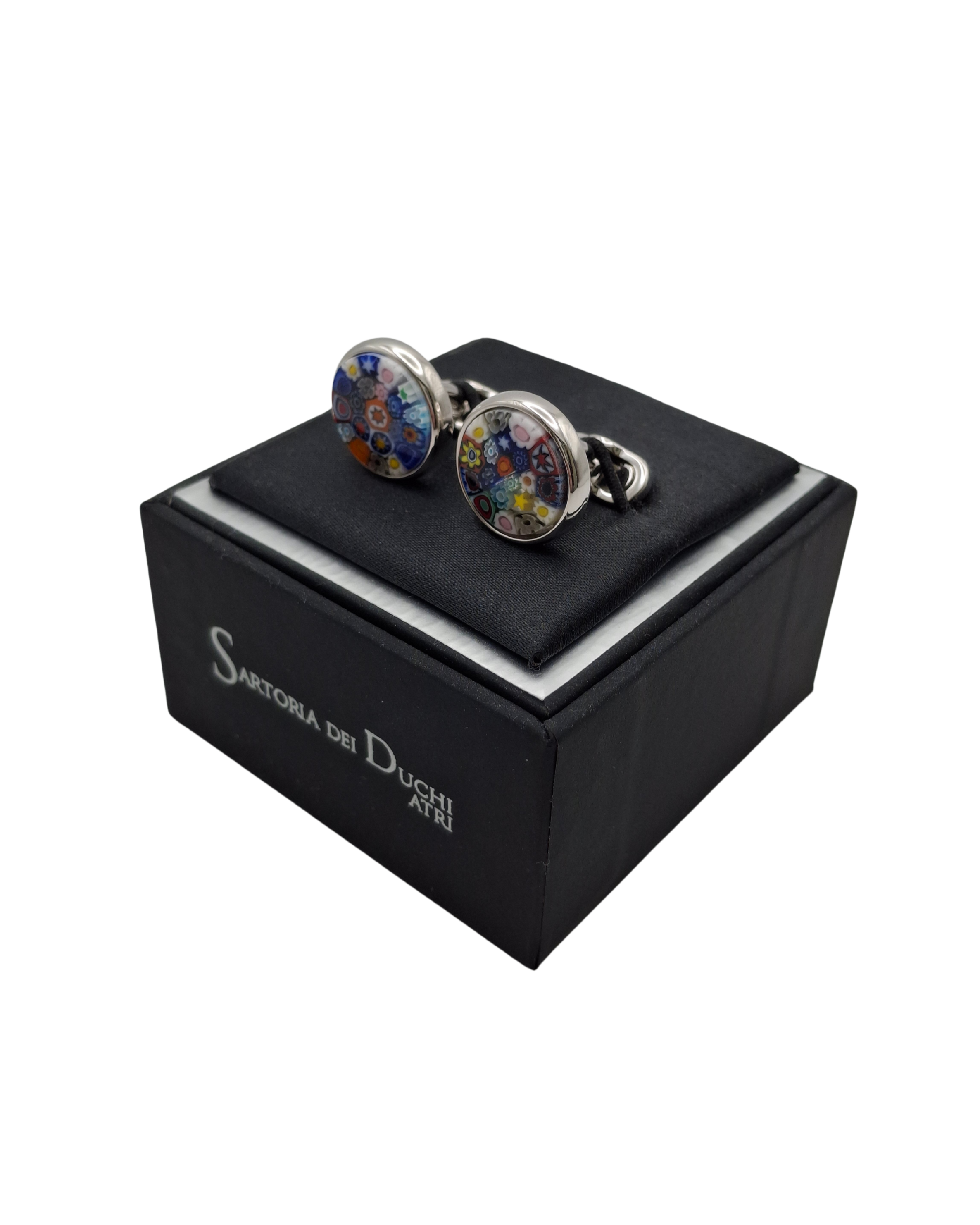 Murano Glass Cufflinks. Handmade from the highest quality materials, each pair combines elegance, precision and personality, reflecting the excellence of italian craftsmanship. Material: Brass palladium plated.- Sartoria Dei Duchi - Atri