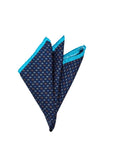 Navy pocket square with blue border on a white background. Sartoria Dei Duchi - Atri
