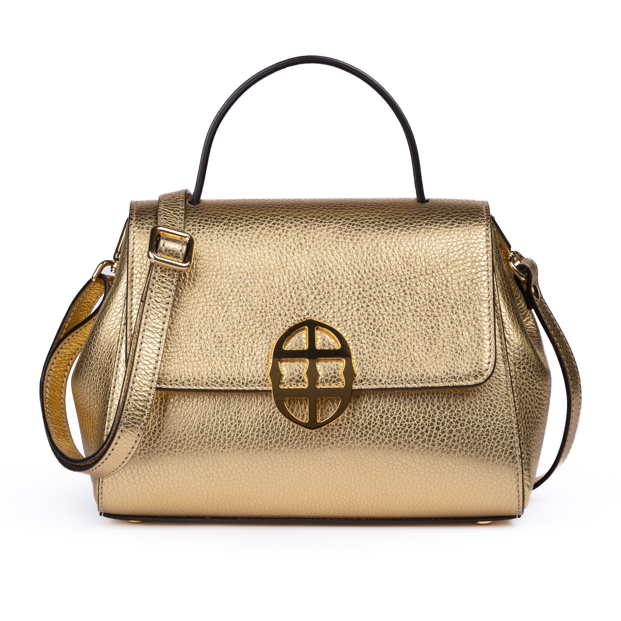 Gold handbag with a decorative clasp on a white background. - DEI DUCHI (AMALTEA)
